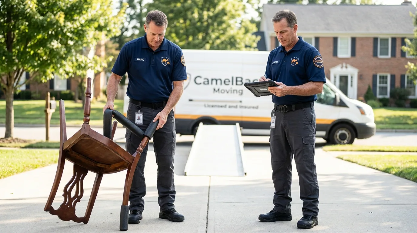 Movers inspecting furniture for damage prevention before loading in Springfield, NJ