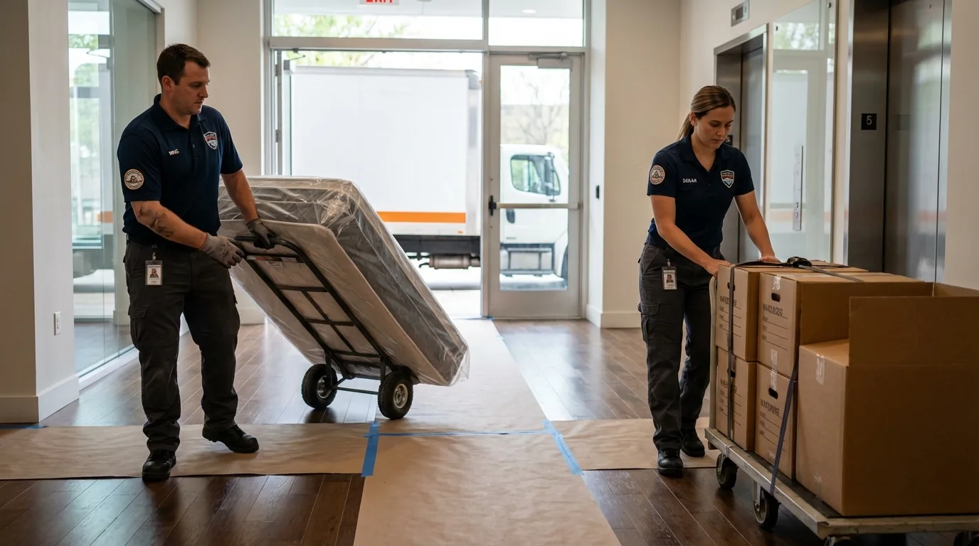 Professional apartment movers loading elevator in Springfield, NJ